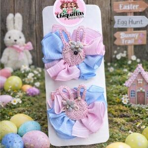Handmade Pink and Blue Bunny Hair Clips